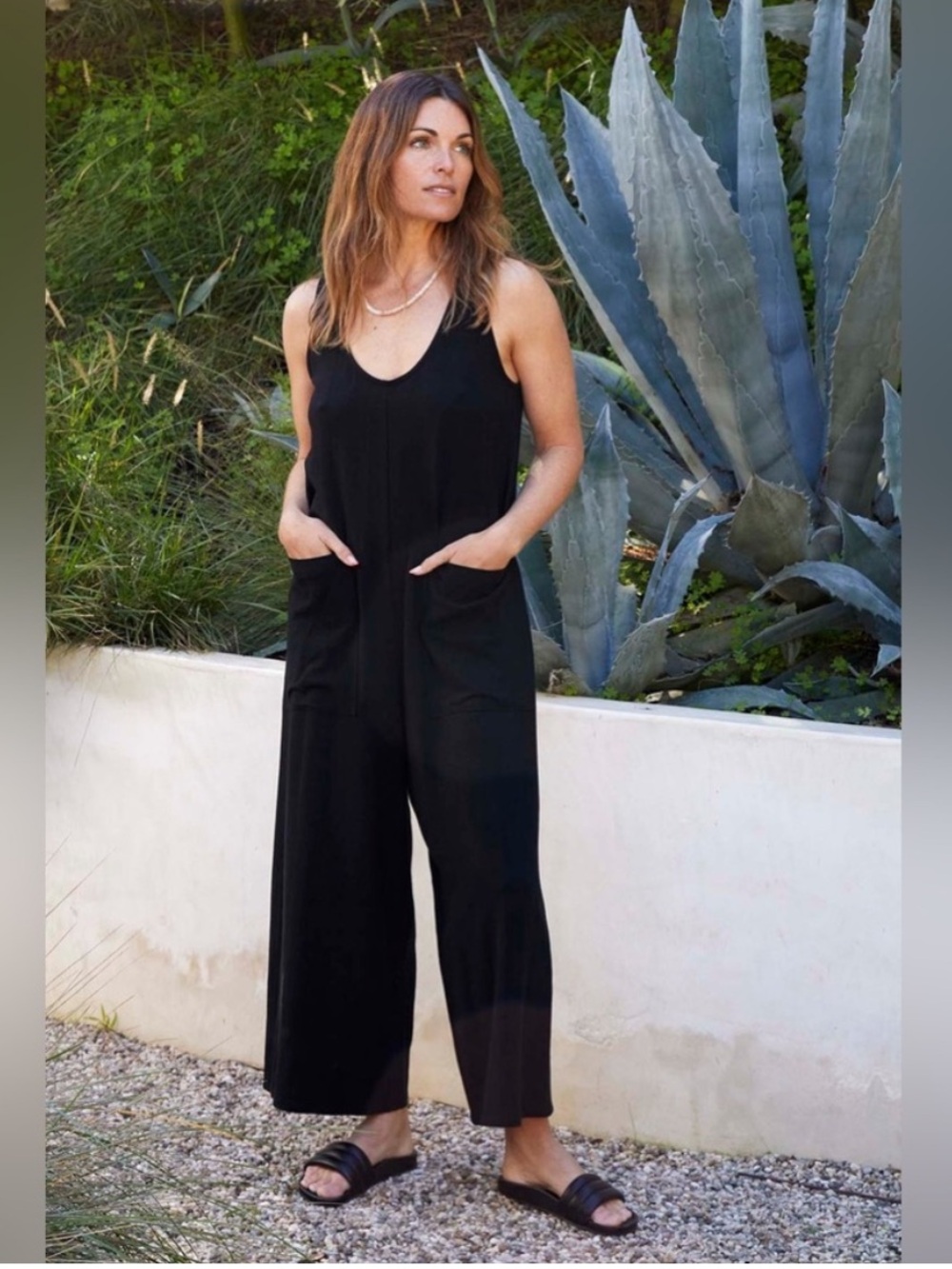 Rachel Pally Remy Black Linen Sleeveless Wide Leg Jumpsuit XS